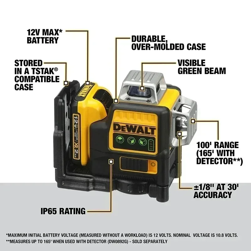 Фото Dewalt DW089LG 3 стороны * 360 градусов Вертикальная литиевая батарея 12 В 12 линий лазерный уровень Горизонтальный измеритель уровня зеленого света для улицы №3
