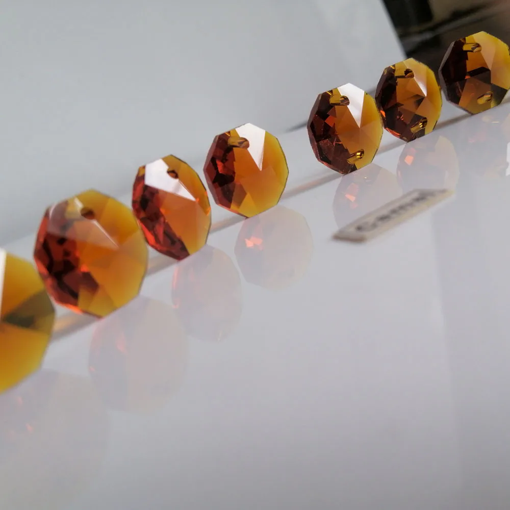 Camal 20 шт. Янтарный 14 мм 1/2 отверстия хрустальные Восьмиугольные свободные бусины