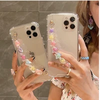 heart wrist chain laser transparent soft silicone phone case for iphone 13 11 12 pro max mini xr x xs 7 8 6 plus se 2020 cover
