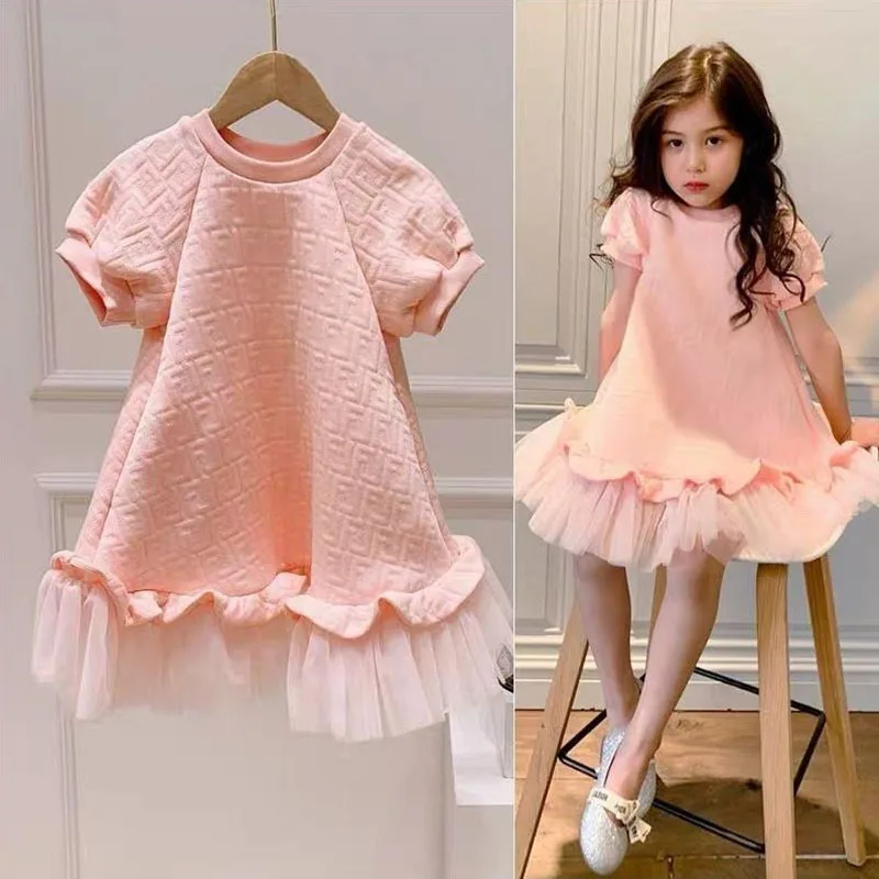 

2-7 Y Pink Girl Princess Dress Mesh Short Sleeve Dress Clothes for Girls Summer Kids Dresses for Girls Evening School Clothes