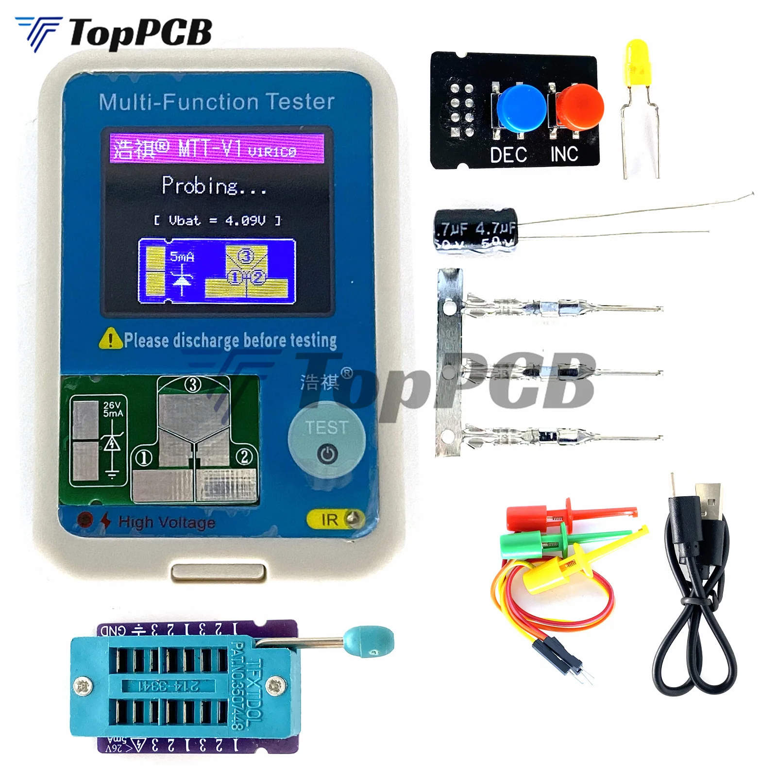 

MTT-V1 Digital Multimeter ESR Meter Transistor Tester Diode Triode Capacitance SCR Inductance Meter Multifunction Tester