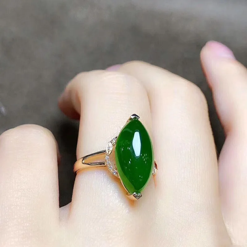 

Fashion New Green Jade Emerald Gemstones Diamonds Rings For Women 18k Gold Color Jewelry Bijoux Bague Birthday Gifts Accessory