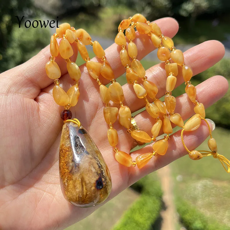 

25g 100% Genuine Amber Necklace for Gift Unique Baltic Natural Stone Honey Special Cone Pendant Broken Healing Jewelry Wholesale