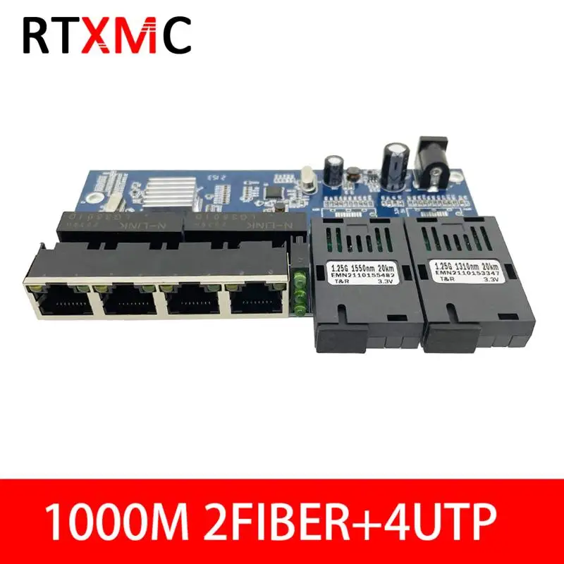 

10 шт. 10/100/1000 м гигабитный коммутатор Ethernet 1,25G Волоконно-оптический медиа конвертер одномодовый 4RJ45 UTP 2SC порт плата PCBA 5V2A