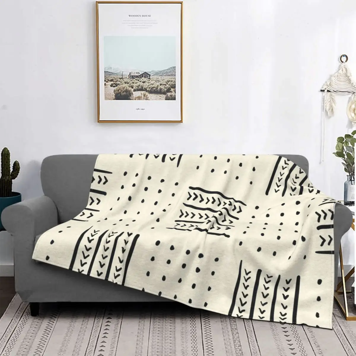 

3D Printed Mud Cloth Patchwork Blanket Boho Boho Hippie Geometric Plush Soft Flannel Blanket Sofa Bedding