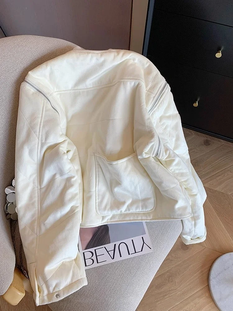 Высококачественная однотонная куртка с воротником-стойкой на молнии хлопковой