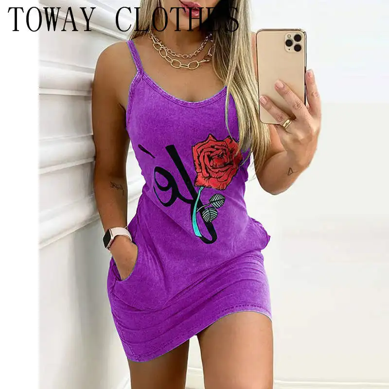 

Women's Summer Dress Casual Fashion Sexy Sleeveless O-Neck Print Pink Green Spaghetti Straps Mini Party Sundress