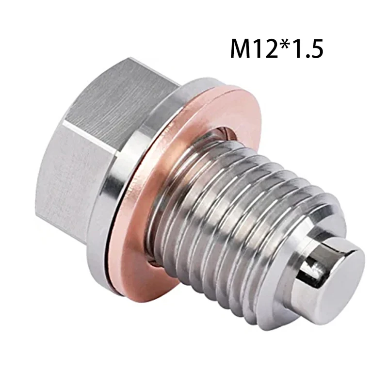 

M12 x 1.5 Magnetic Oil Drain Plug, Stainless Steel Sump Drain Nut Bolt with Copper Crush Washer For BMW Benz Car Accessories