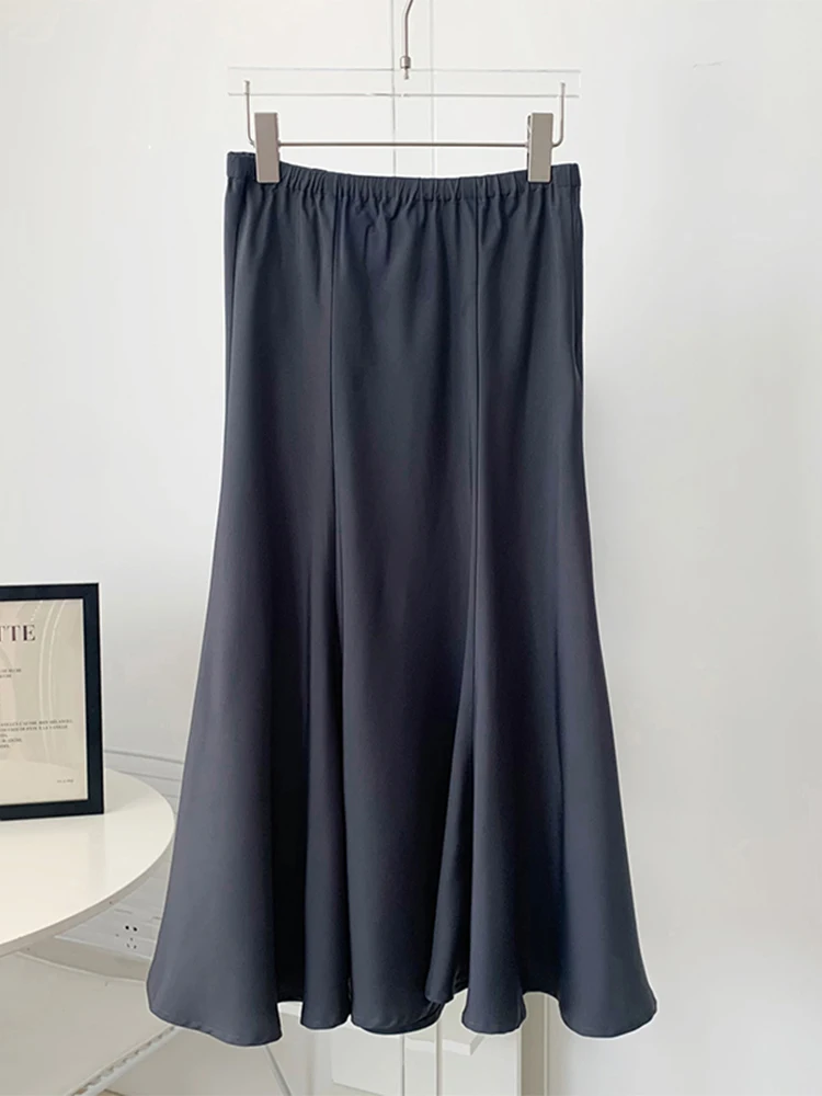

Women Elastic High Waist Solid Color Mid-long Skirts 2023 Summer New Pleated Tie Up Design Female Skirt Vintage Simple Basic
