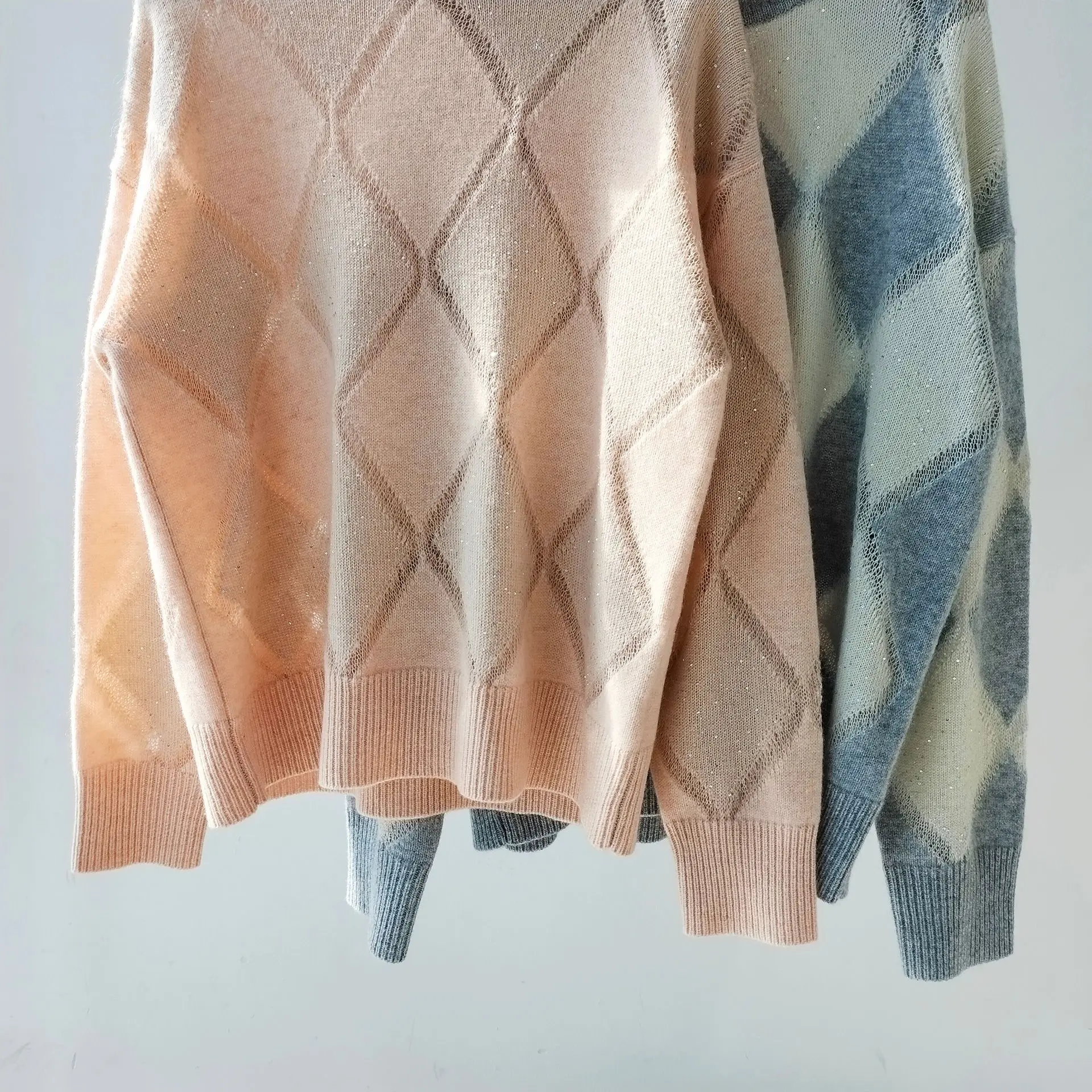 Осень-зима B * C женский шерстяной мохеровый свитер с ромбическими блестками