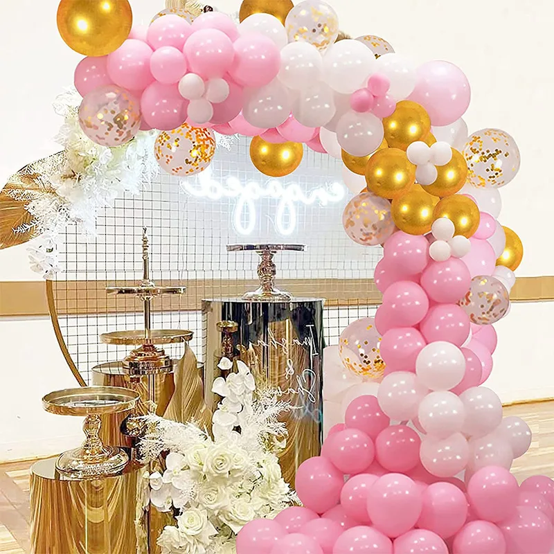 

129pcs Pink Balloon Garland Arch Kits White Gold Confetti Latex Balloons for Wedding Baby Shower Birthday Party Decorations