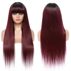 Парики из натуральных бразильских прямых человеческих волос с челкой, цветные парики с эффектом омбре из красного вина, парики для черных женщин, парики без повреждений, IJOY
