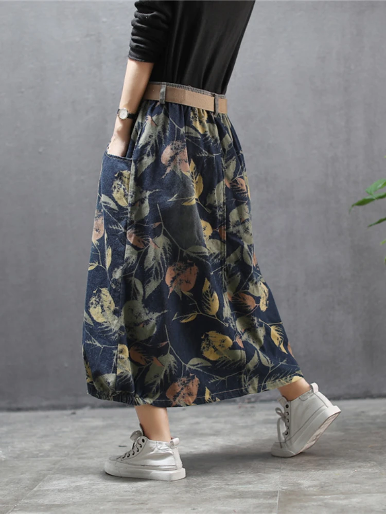 Женская джинсовая юбка с цветочным принтом свободного покроя | Юбки