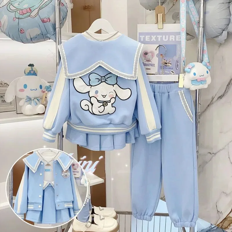 Костюм для девочек топ с кукольным воротником и длинными рукавами + брюки