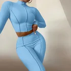 Элегантный весенний комплект из двух предметов 2022, повседневный спортивный костюм, женская одежда, топ в рубчик с длинным рукавом и узкие брюки с высокой талией