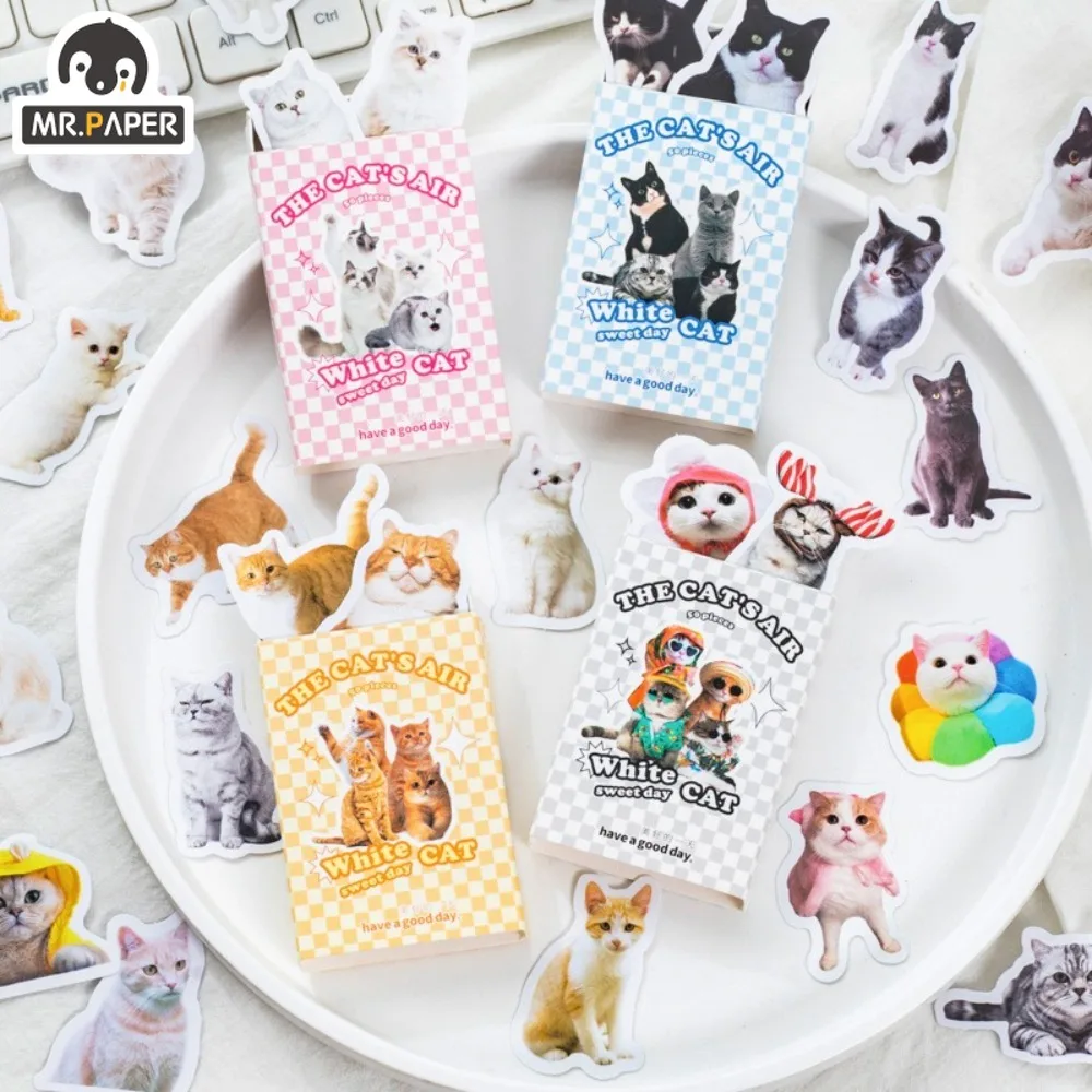 

Mr. Paper Cat, милые наклейки, упаковка, специальный шаблон, Уплотнительная наклейка, руководство, украшение, Kawaii, канцелярские принадлежности, 50 шт./упаковка