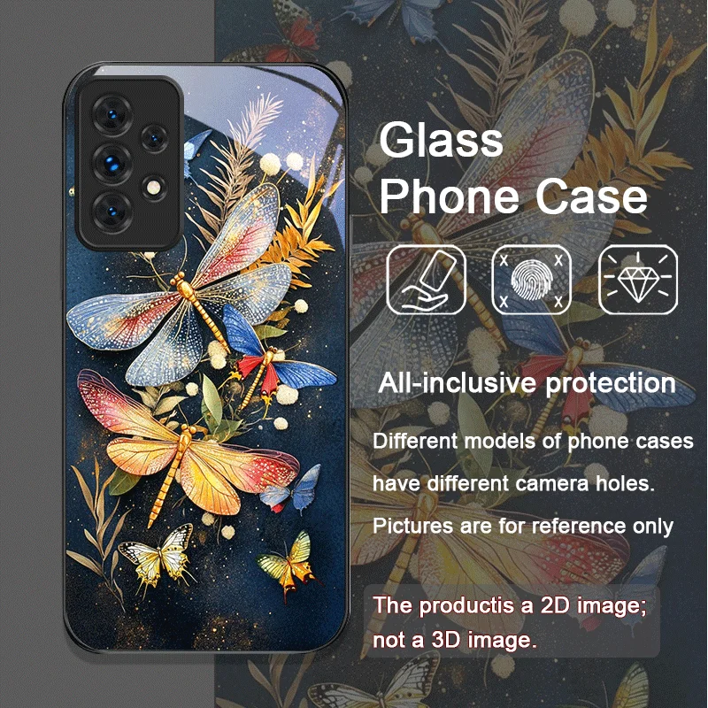 Чехол для телефона из закаленного стекла Flower Golden Dragonfly для Samsung Galaxy A06 A17 A55 A54 A53 A52 A36 A14 A31 5G с цветочным узором (art.: 3920d2ca476be) - 3920d2ca476be