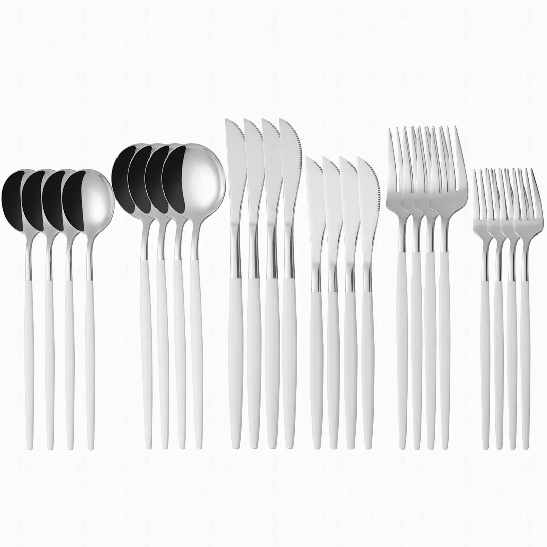 

Dinnerware Cutlery Set Stainless Steel 24Pcs Golden Forks Spoons Knives Cutlery Tableware Dinning Silverware Flatware Set