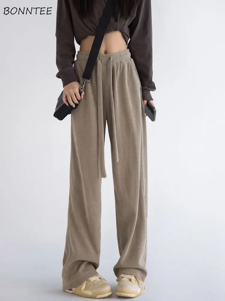 

Брюки женские спортивные классические, Повседневные Удобные широкие штаны для студентов, модные простые универсальные ретро брюки в Корейском стиле с кулиской, повседневные Новые