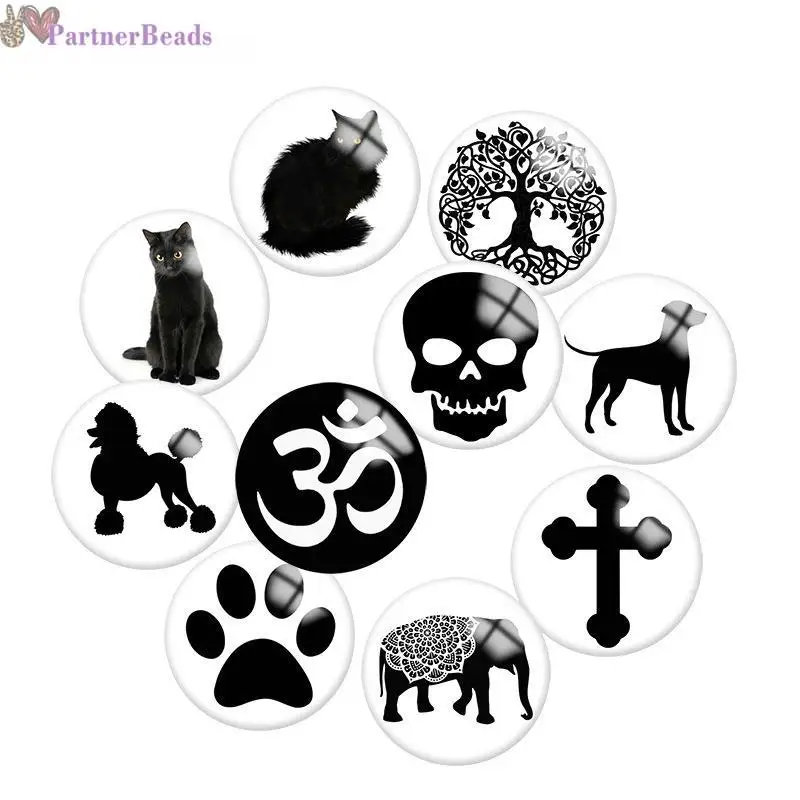 

Черная кошка, череп, крест, круглая фотография, стекло, кабошон, стеклянные бусины, плоская задняя сторона, фурнитура для изготовления, 20 мм, ...