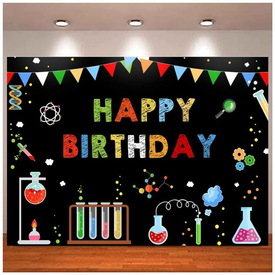 

Photography Backdrop Mad Science Fun Scientist Child Happy Birthday Background Boy Girls Physical And Chemical Experiments Party