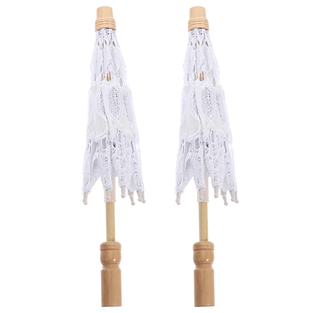 

2 Pcs Wedding Decor Bridal Veil Parasol Vintage Umbrellas Women Decorations Lace Trim Embroidery Prop