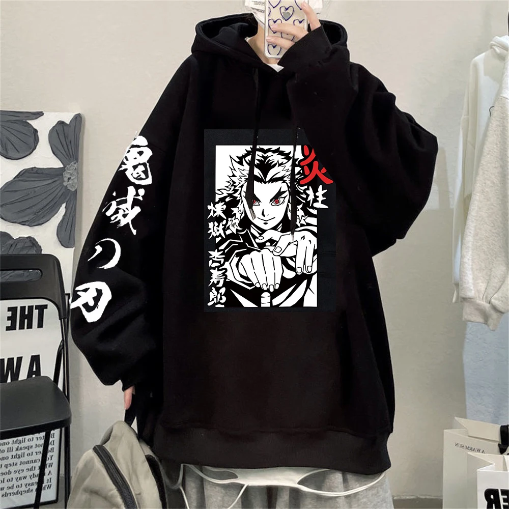 

Anime Hoodie Demon Slayer Hoodies Kyojuro Rengoku Printed Hoodie Pullovers Tops Oversize Sweatshirt Fashion Unisex Sweatshirts