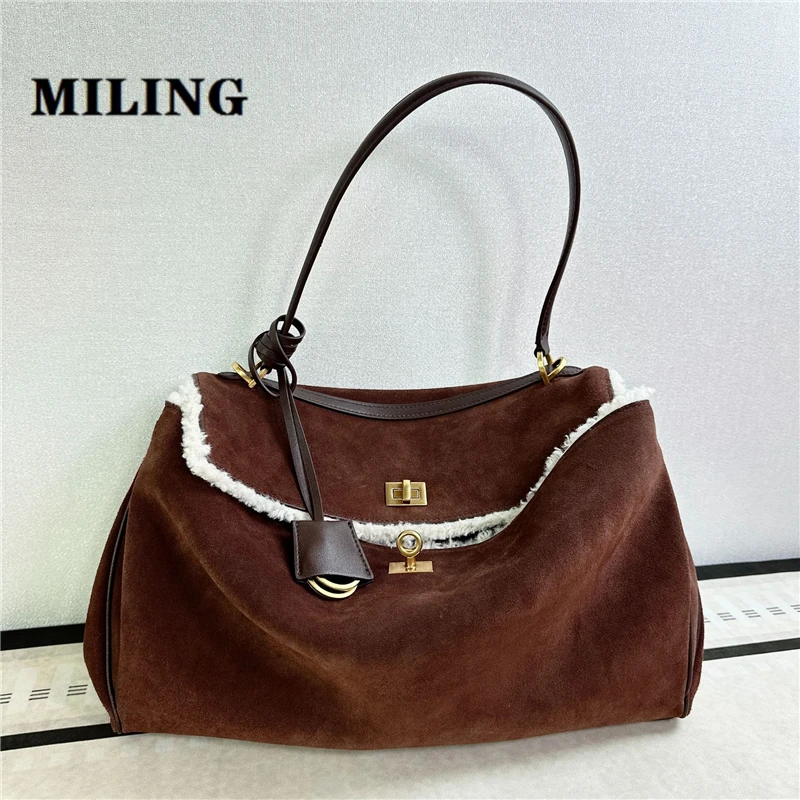 Женская замшевая кожаная сумка-тоут с золотым замком большая вместительная