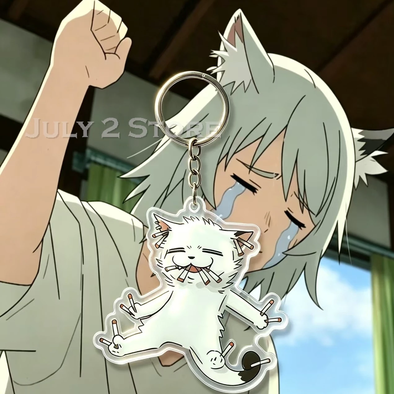 Фото Акриловый брелок Chainsmoker Cat Yaniko Satou 5 см – милый мультяшный кулон, аксессуар для рюкзака и сумки на Хэллоуин №4