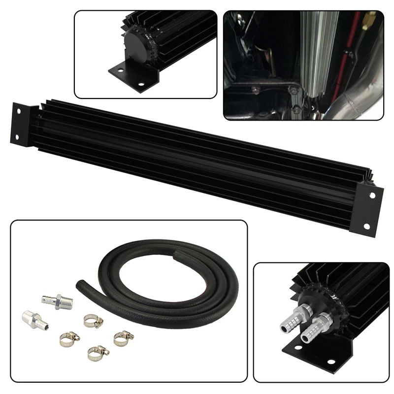 

18" Long 3" OD Aluminum Transmission Finned Dual Pass Coolers with Oil Hose & Clamps