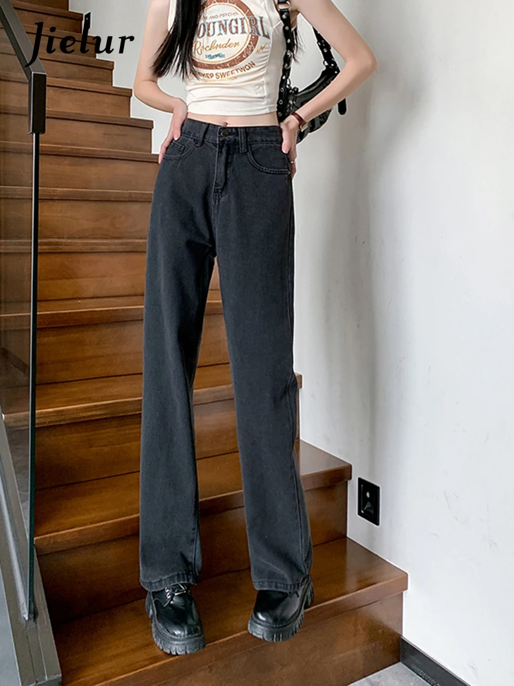 Jielur Женские джинсы новинка весны-лета уличная мода винтажные черно-серые брюки с