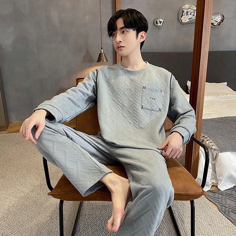 QUHENG Men's Pajamas Autumn Winter Cotton Pijamas Set 2022 New Warm Cartoon Long Sleeve Women Man Loose Casual Sleepwear Suit