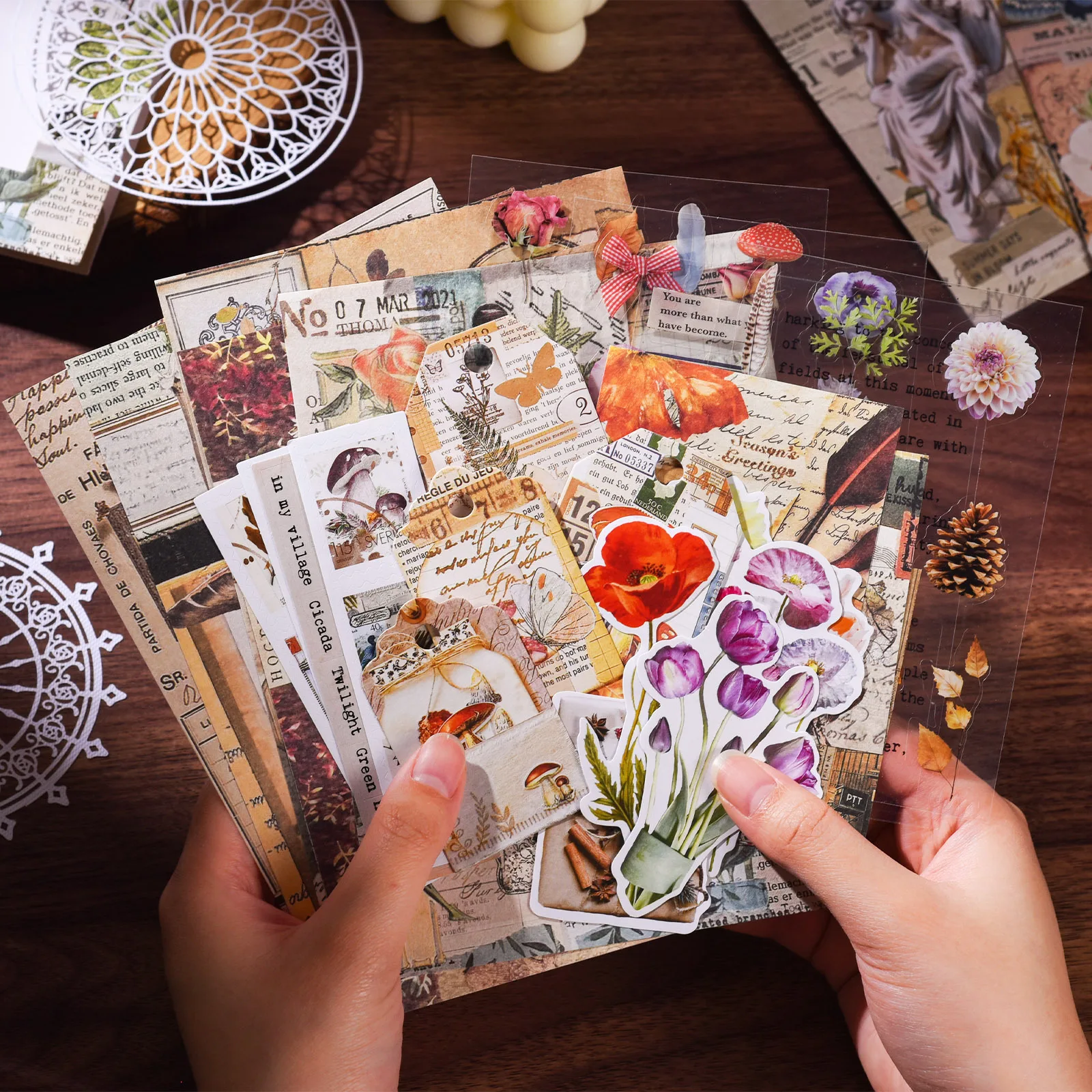 30 шт. винтажные бумажные наклейки с подложкой для ручного палатки скрапбукинга