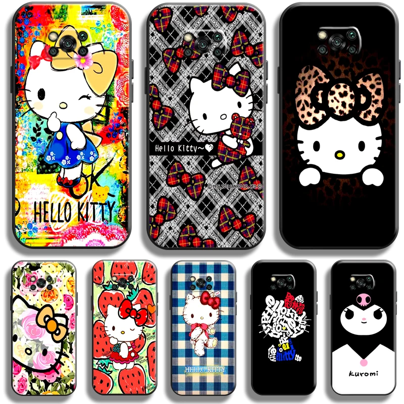

Cartoon Hello Kitty For Xiaomi Poco X3 GT POCO X3 Pro NFC Phone Case Liquid Silicon Soft Coque TPU Silicone Cover