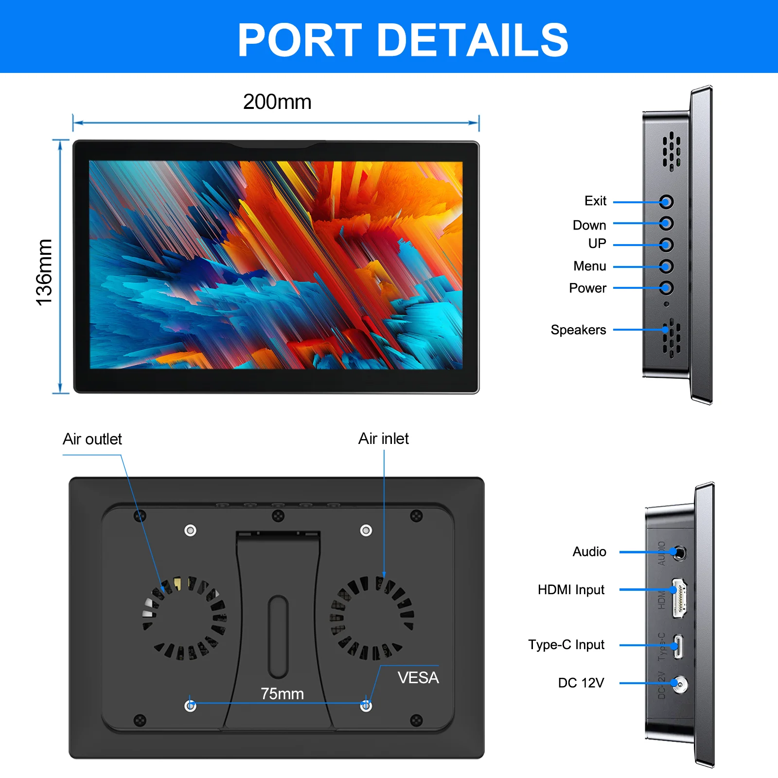 Фото Сенсорный IPS-экран Raspberry Pi 5 4 7/8 дюймов, 1280x800 HD LCD, HDMI-дисплей для RPI 4B 3B+ 3B, дополнительный экран для ПК, портативный монитор №5