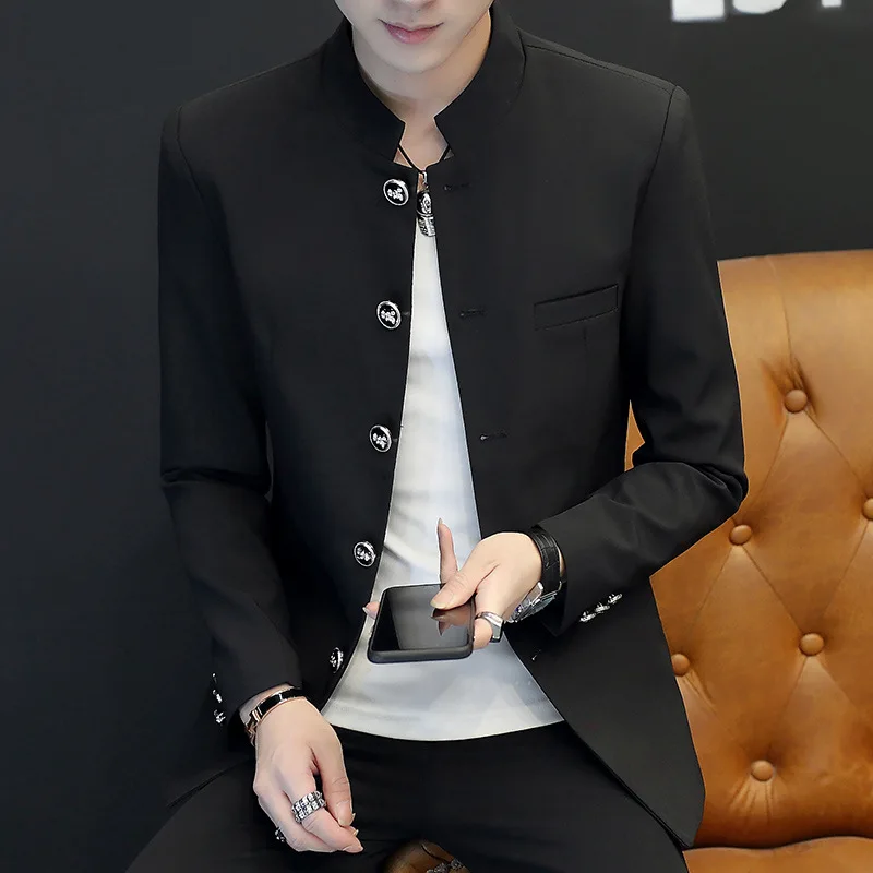 

Spring Men's Casual Stand-up Collar Small Suit Jacket Korean Version of The Slim Suit Handsome Top Zhongshan Suit Youth Jacket