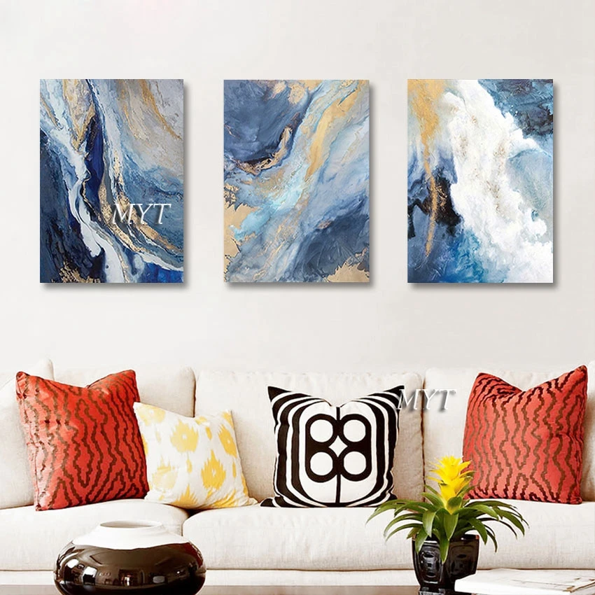 

3 шт. холст текстурированный акриловый настенный декор искусство Золотая фольга Современная Абстрактная масляная живопись без рамки домаш...