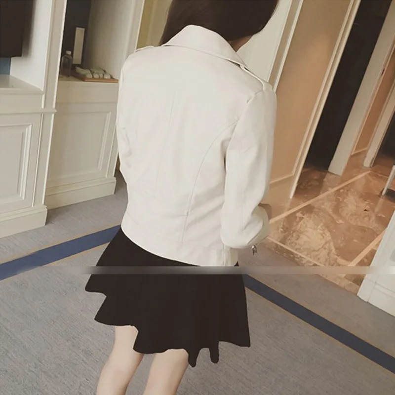 2023 Spring and autumn small leather clothes female short slim-fit coat autumn lapel long sleeve Ke motorcycle suit