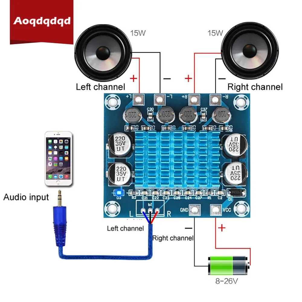 

TPA3110 XH-A232 30 Вт + 30 Вт 2,0 канальный стерео цифровой аудио усилитель мощности плата DC 8-26 в 3A для сабвуфера динамика MP3