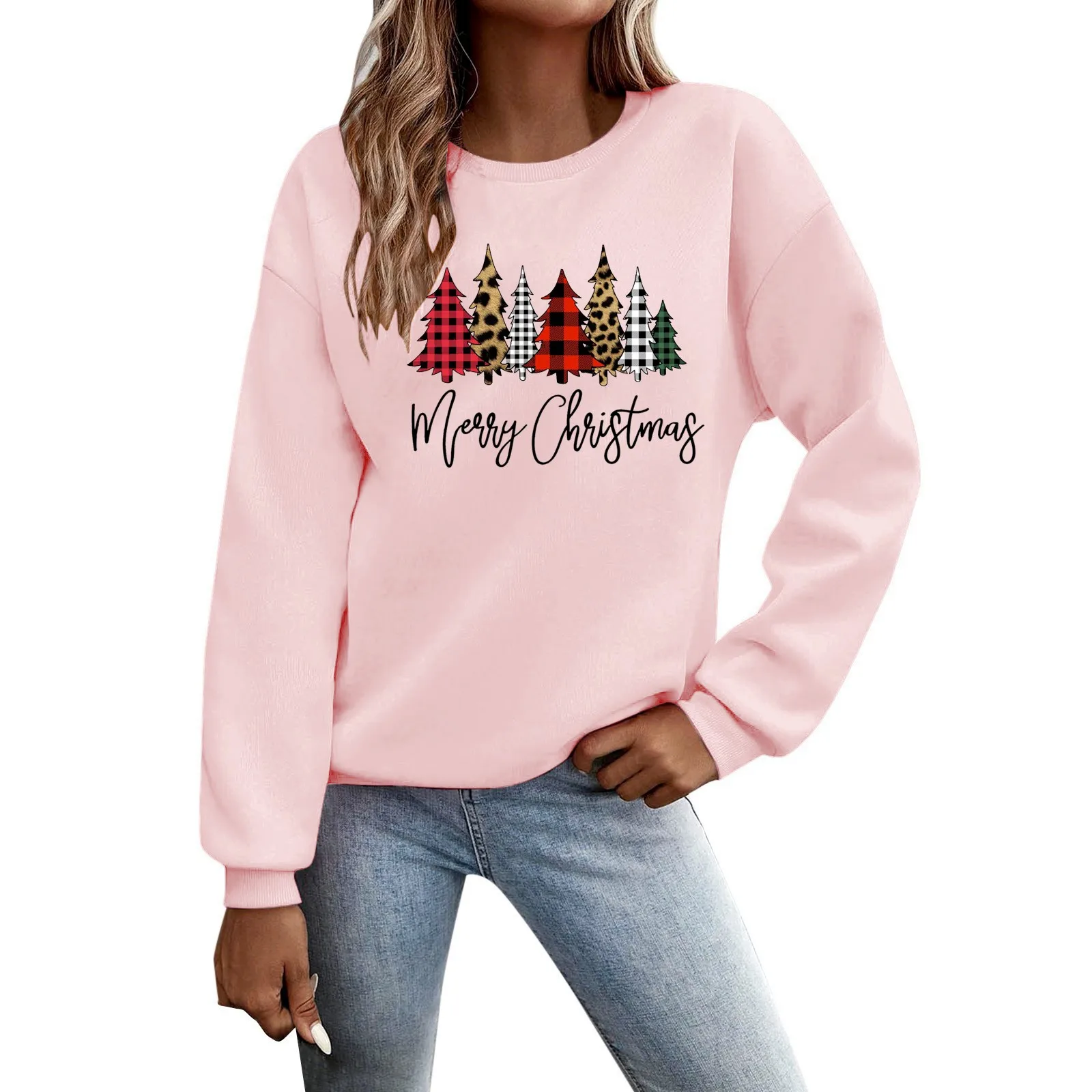 

Christmas Jumper Women's Christmas Sweatshirt Christmas Print Long Sleeve Crew Neck Athletic Jumper Basic Pullover Top