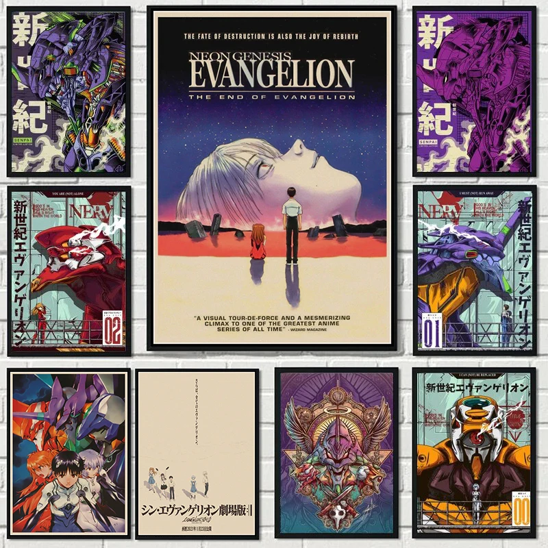 

Classic Anime Vintage Posters Animated Character Evangelion Canvas Painting Room Bar Cafe Gift Art Wall Home Hanging Decoration