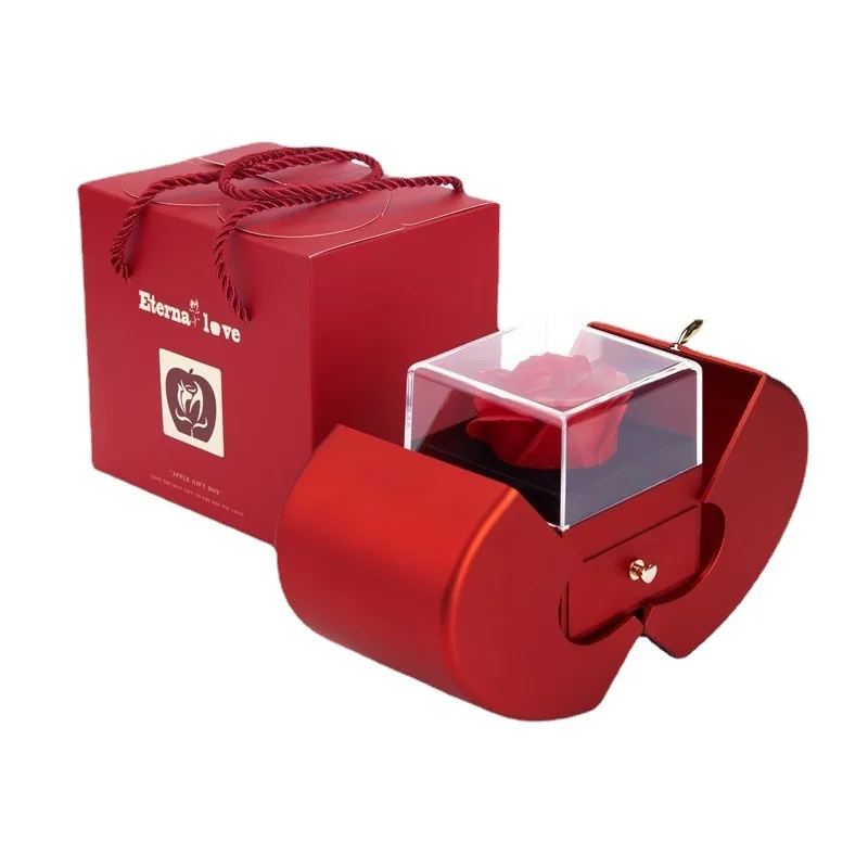 Eternal Flower Gift Box Apple Box Artificial Eternal Rose Jewelry Packaging Box Ring Set Jewelry Valentine's Day Gift Box