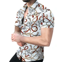 summermensshort sleeve cardigan fashion 3d elements red and black spots tassel printed shirt casual travel sports short sleeves