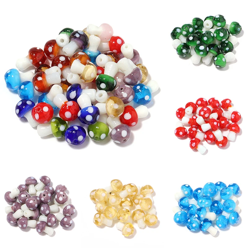 

10pcs/Lot 16x12mm Lampwork Glass Mushroom Beads Colourful Loose Beads For Jewelry Making DIY Necklace Bracelet Accessories