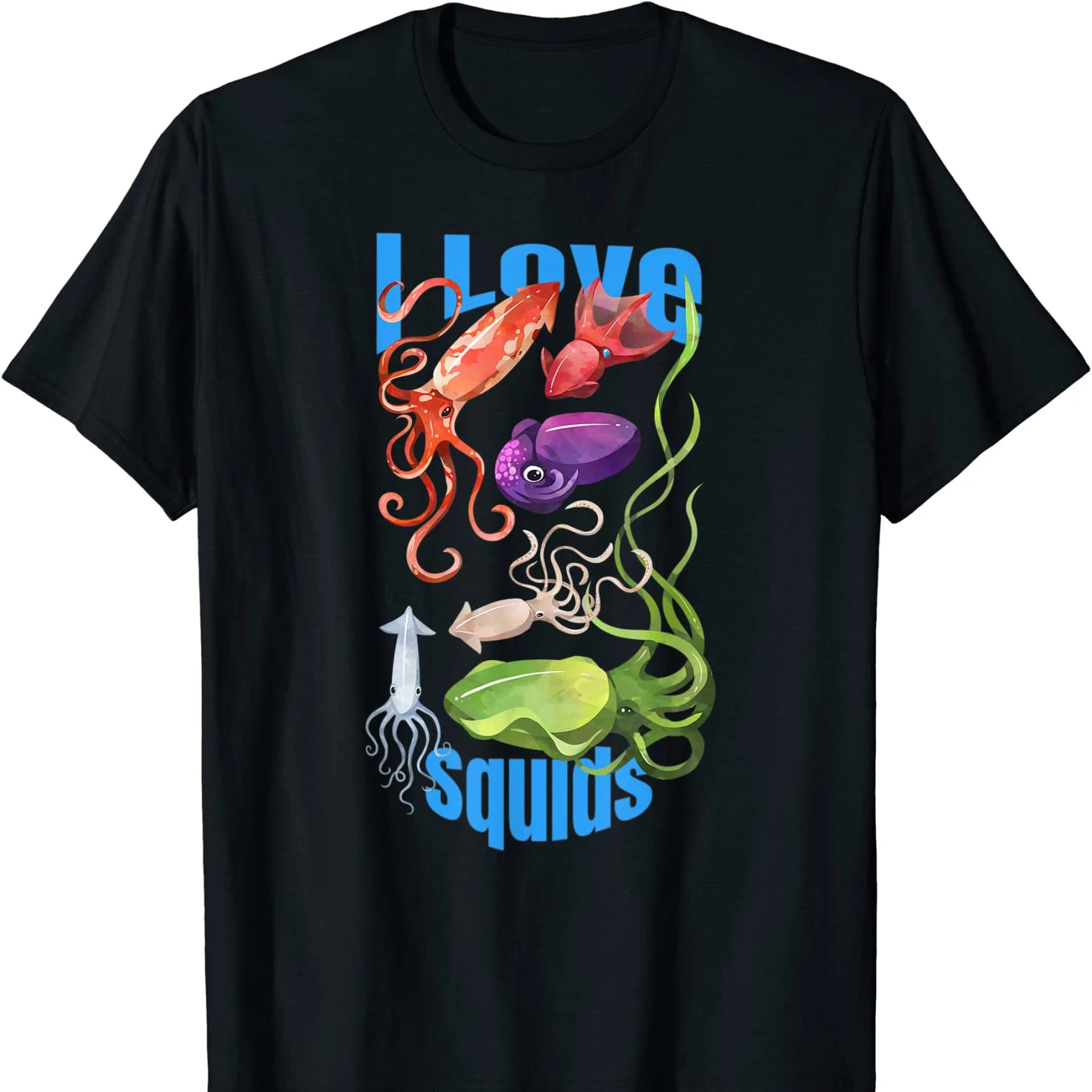 

I Love Squids Octopus Cephalopod Ocean Summer Kawaii Cute T-Shirt Short Sleeve Casual 100% Cotton O-Neck Mens Tshirt Size S-3XL