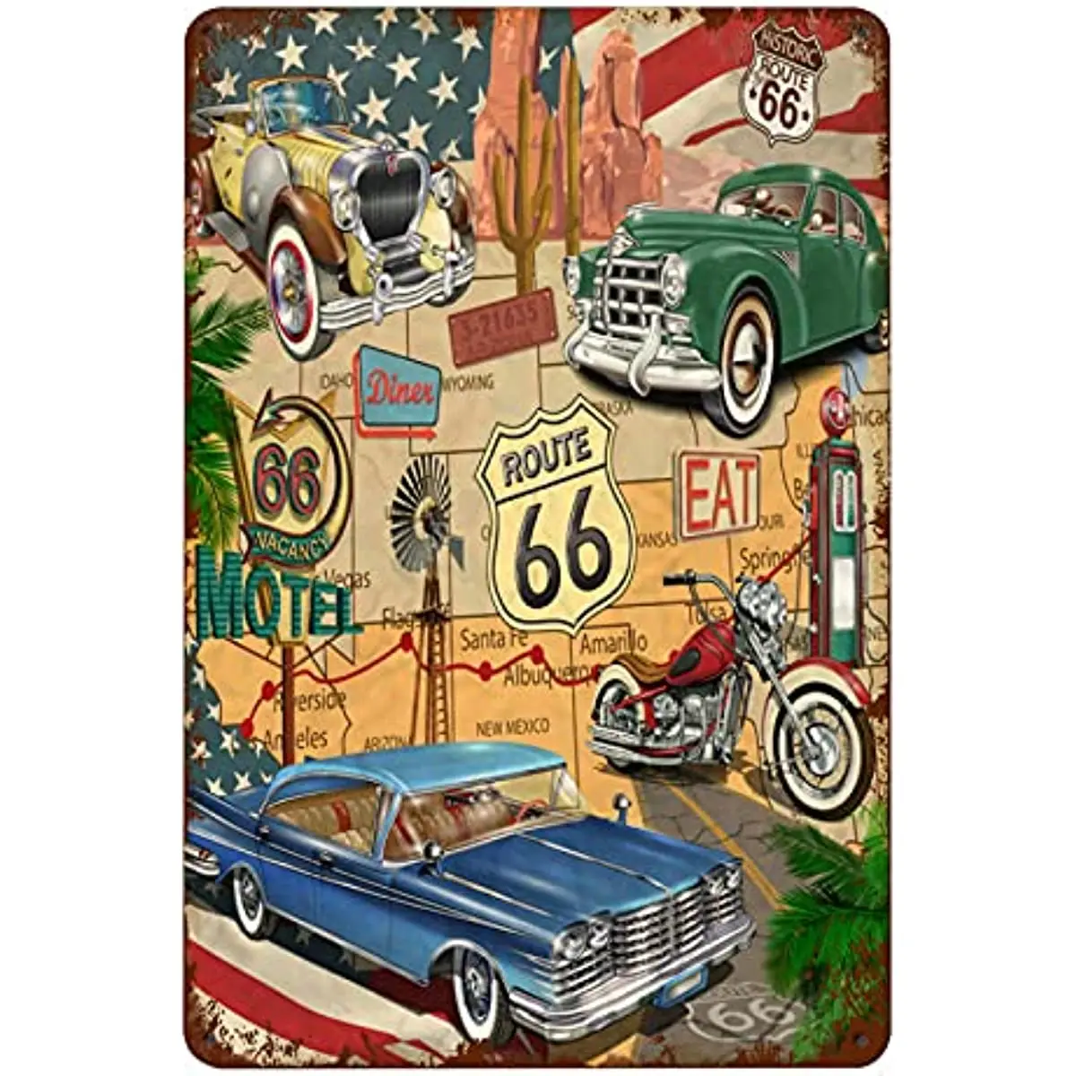 

Route 66 Metal Signs Vintage High Way Diner Wall Decor for Home Kitchen Bar Patio Room Garage Retro Tin Poster Plaque