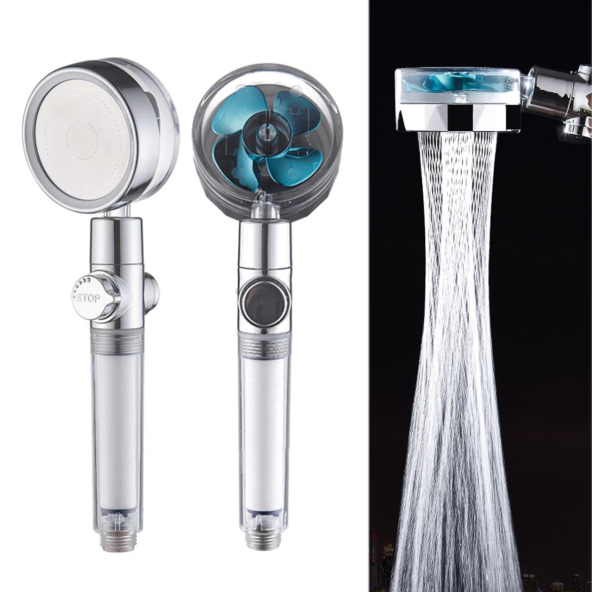 

High Pressure Shower Head Water Saving Flow 360 Degrees Rotating With Small Fan ABS Rain Spray Nozzle Bathroom Accessories