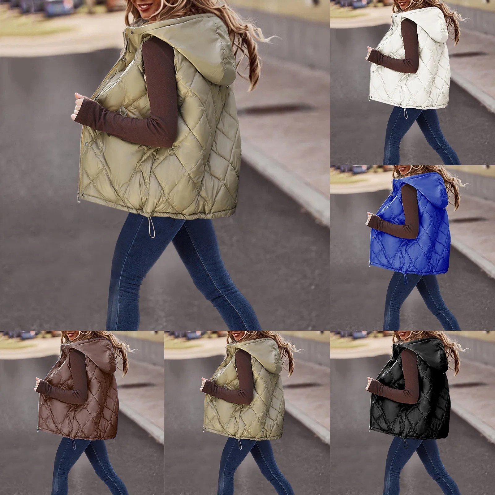 

Женский осенне-зимний свободный однотонный жилет с капюшоном, хлопковая куртка, женский модный жилет с карманами