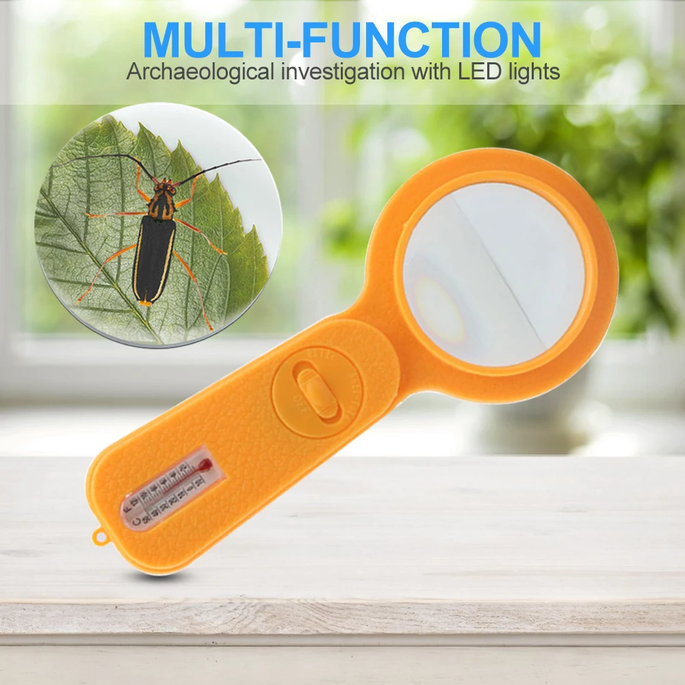 

LED Lamp Money Checking Magnifier Practical Classic Delicate Texture Durable Portable 5 in 1 Thermometer with Compass