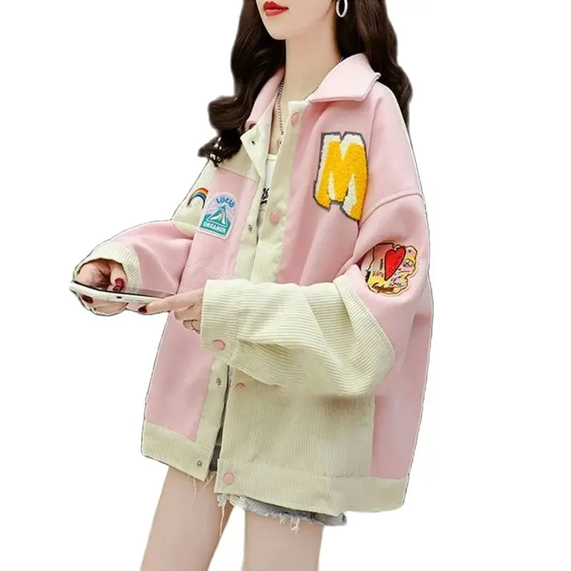 

Corduroy Work Coat Women's Spring Autumn 2022 New Jacket Loose Foreign Style Lady Outerwear Baseball Uniform Overcoat Female Top